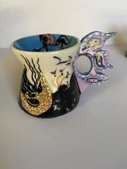 New Orleans Art Pottery Mug • Artist LCB Lucianne Carmichael • Pink Handle