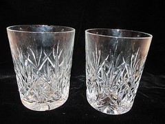 2 WATERFORD Irish Crystal EVE DOUBLE OLD FASHIONED FLAT TUMBLER GLASSES Chips!