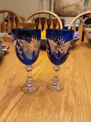 Set of Two Cobalt Blue *Cut-to-clear* Crystal Small Goblets Beautiful!