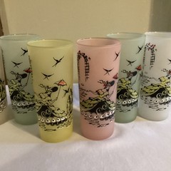 Hazel Atlas Southern Bell Frosted High Ball Glassware Set Of Six Excellent!