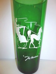 2 Forest Green Glass GAY NINETIES Open Sleigh & The Hansom Iced Tea Tumblers TWO