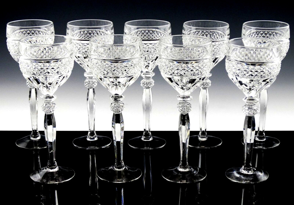 Williamsburg Crystal 7″ RIEKES CRISA WINE HOCK GOBLETS GLASSES Set of 9