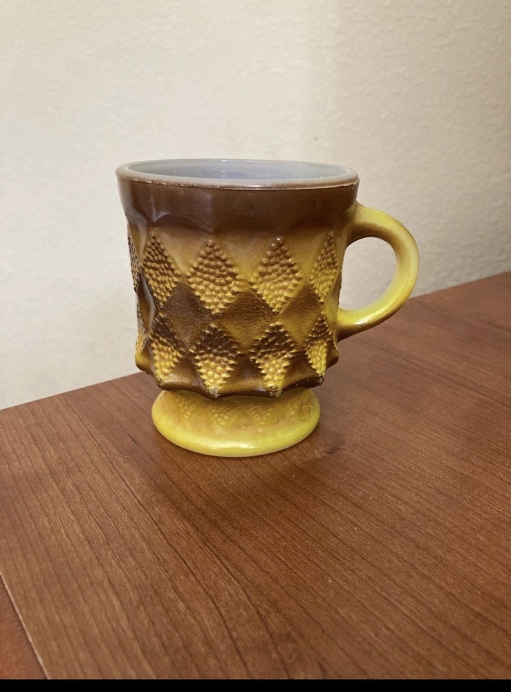 Fire King Kimberly Brown Yellow Ombre Coffee Mug Made in USA 3.75″ tall 8 oz