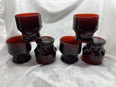 Viking Ruby Red Georgian 3” Honeycomb Low Ball Glasses Tumblers 8oz Set Of 6
