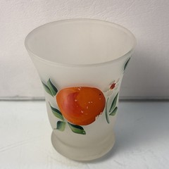 Vintage Milk Glass Tumbler Hand Painted Orange Fruit Juice Glass 3″ Tall