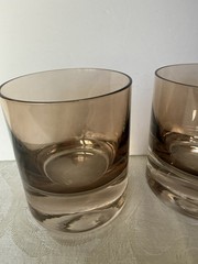 Set Estelle Colored Glass Rocks Whiskey Glass Signed Hand-blown Gray Smoke Amber