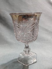 Broughton Pattee Cross Goblet U.S. Glass 15112 Clear 1909 Antique Gold Trim