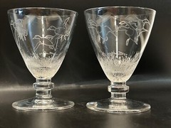 2-(Set) Richard E. Bishop Engraved Cordial Glasses Mallard Ducks Artist Signed!!