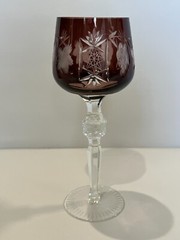 Vintage Bohemian Czech Cut to Clear Chocolate Grapes Crystal Wine Goblet, 8 1/4″
