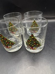 CARLTON 1985 ACTION 14 oz Old Fashioneds Glasses Christmas Tree Set of 4 Boxed