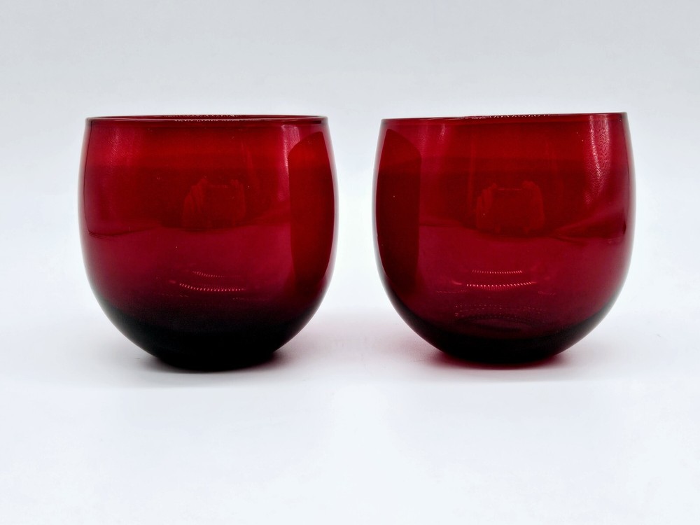 Anchor Hocking vintage glasses Ruby Red roly poly wine juice cocktail glass