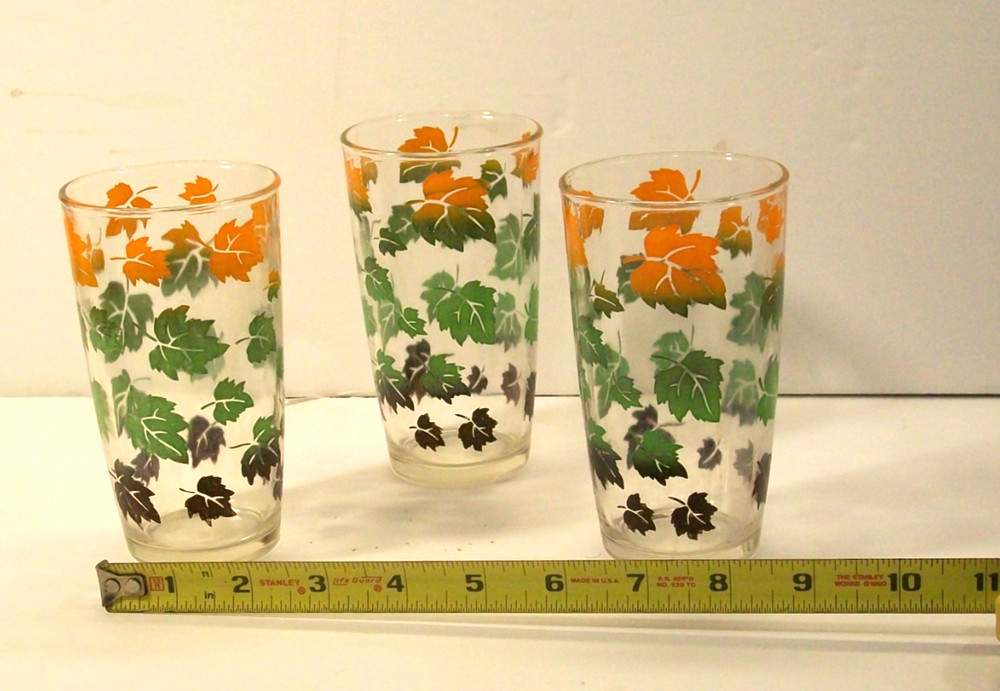 Set of 3 VTG Libbey Autumn Leaves Tumbler Libbey Glass Co 5.25″ Tall 3″ Wide