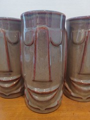 Vintage MCM Libbey Tiki Cermaic Tumbler Cup Highball Barware Moai Easter Island