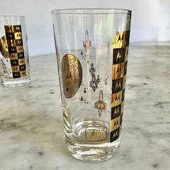 Vintage Set of 8 Motorola Galvin Knights Hiball Bar Glasses Gold Foil Atomic MCM