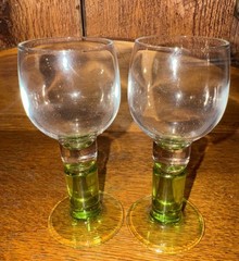 2 Bormioli Rocco Italy 2 oz Green Stem Glasses~Cordial~Liqueur~ Appertif