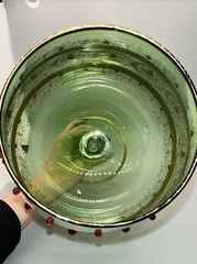 VINTAGE VENETIAN BOHEMIAN LARGE BRANDY SNIFTER GREEN GOLD WITH RED JEWELS