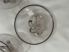4 Vintage Bohemia Czech Amethyst & Clear Glasses Swirl Stem Star Goblet Cordial