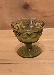 Indiana Glass Green Kings Crown Thumbprint Sherbet 3-3/4″W x 3-3/4″H