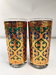 Two 1960s Georges Briard Firenza Highball Glasses Blue Light Paint Loss Lot #3