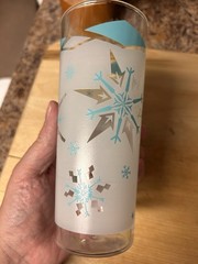 2 MCM Atomic Age Snowflake Teal Blue/White Drinking Glass 6 ½ in Anchor Hocking