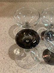 Set of 4 Clear Glass Champagne/Cocktail Glasses w/ Smokey Gray Bases, 4.5″ Tall