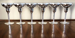 6 ANTIQUE MERCURY MIRROR GLASS ENGRAVED CHAMPAGNE WINE GOBLET GLASS WHEAT DECOR