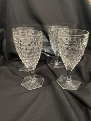 4 American Fostoria Cubist Cube Clear Stemmed 7 inch Goblets Water Glass or wine