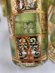 Culver Prado Green Gold High Ball Vintage Drinking Glasses Tumblers Set of 7 MCM