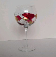 Romania Milano Wine Water Goblets Stained Mosaic Glass Red Gold