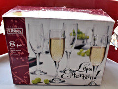 LIBBEY CLASSIC COPAS 6oz Champagne Clear Fluted Set of 8 Glasses 8.25″