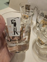 Set Of 4 Vtg Glasses Rocks Weighted Sports MCM Whiskey 3.5 X 3.5 Barware 1791.1