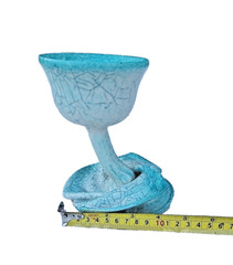 Artisan Art Pottery Turquoise Blue Lily Flower Crackled Glaze 6.5″ Goblet Vase