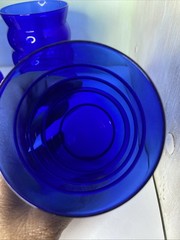 Vintage Cobalt Blue Glass Tumblers Set 4 MCM Art Deco Bubble Barware Retro