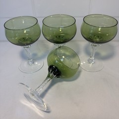 Vintg Sasaki Coronation Hawthorne Jade Green 4 Brandy/Cocktail Glasses 4 oz MCM
