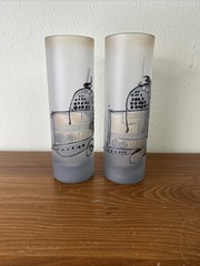 Vintage Tom Art Glass Tumblers Hand Painted Hand Made 6-3/4″