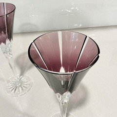 Castile Albinka Cordial Glasses Ajka Amethyst Cut to Clear Crystal 8.75″ Pair