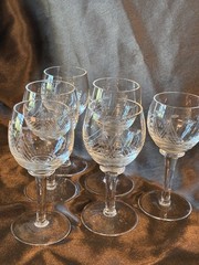 Javit Vintage Cordial Hand Etched Crystal Clipper Ship Glasses Set Of 6