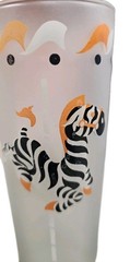Vintage MCM Libbey Frosted Circus Carousel Tumblers Set Of 4, 7″ Tall
