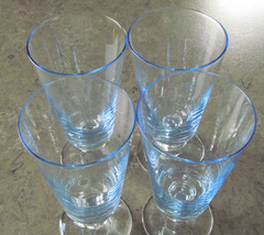4 Doyen Royal Ice Blue Iced Tea Glasses 6 5/8″ Clear Base Vintage Belgium MCM