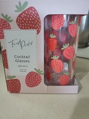 Fresh Picks Strawberry Cocktail Glasses 10 Oz Set Of 4 Drinking Glasses/Tumblers