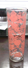 Vintage MCM Highball Glass- Coral Red Floral Rose Pattern – retro barware – ec
