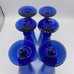 VTG 6 Champagne / Beer Set Cobalt Blue Swirl Tall Flutes Short Stem Bar Glasses