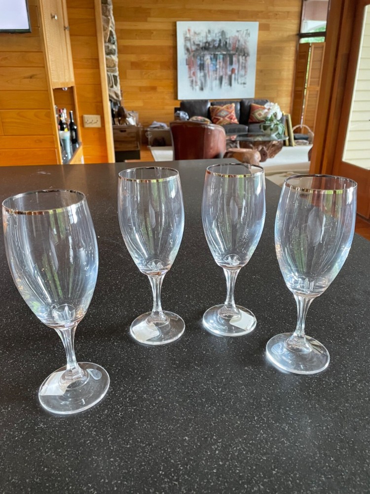 Gorham Andante Tall Platinum Trim SET of FOUR Iced Tea Goblets BRAND NEW w/ TAGS