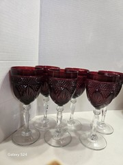 CRISTAL D’ARQUES DURAND » Antique Ruby » Set Of (6) Wine/ Water Goblets