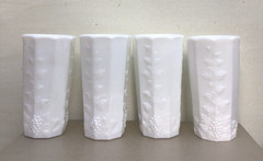 Vtg WESTMORELAND 4 MILK GLASS ICED TEA GLASSES Paneled Grape Tumblers 6” Unused
