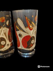 1960’s Georges Briard Apple and Pear Art Deco Smoke Collins Glasses (4)