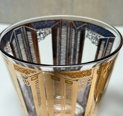 Mid Century Modern Gold Turquoise Old Fashioned Cocktail Glasses 4″ Set of 6