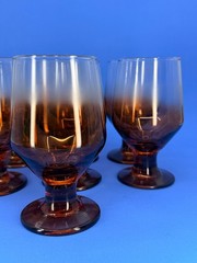 Set of 7 Vintage Libbey Amber Ombre footed goblets 1960s MCM Wine Water Glasses