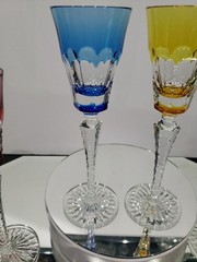 8″ Cocktail Glasses Blue red amber green Cut to clear Crystal Ajka Lynn Linne