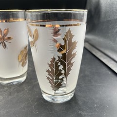 Libbey Glasses Golden Foliage Copper Leaves Vintage Set Of Six Tumblers MCM